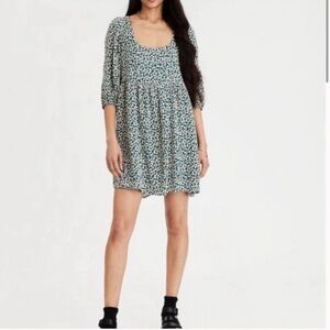 WOMEN'S GREEN FLORAL 3/4 SLEEVE DRESS